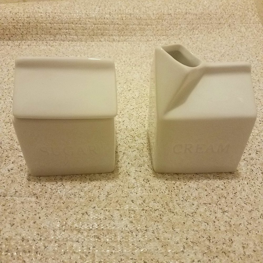 Ceramic Sugar and Creamer Set White Embossed Serving Set